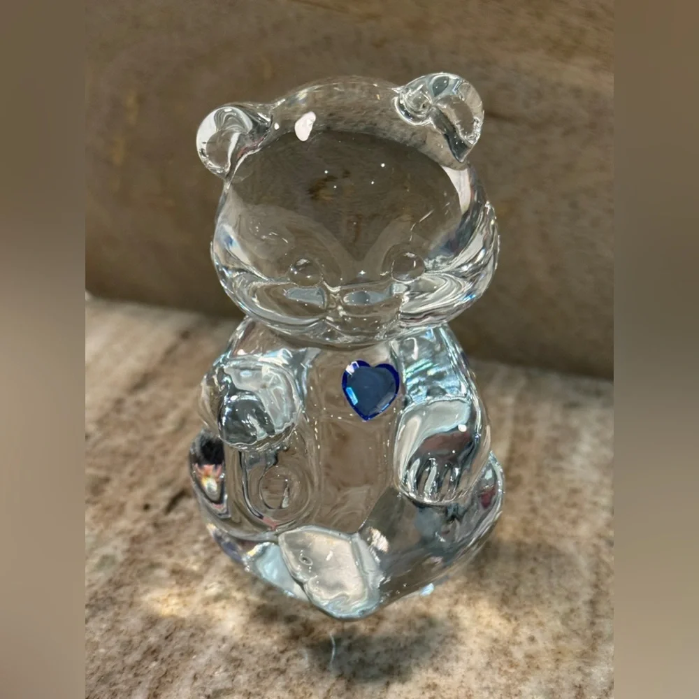 Vintage Fenton Art Glass Bear Figurine Blue Heart September Birthstone